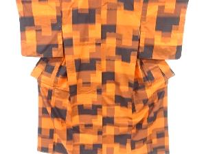 アンティーク　絣縞模様織出し手織り節紬着物